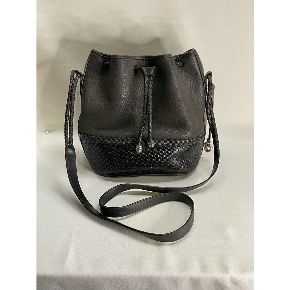 Brighton Vintage Woven Leather Bucket Bag Dark Gray / Black Crossbody 134905
